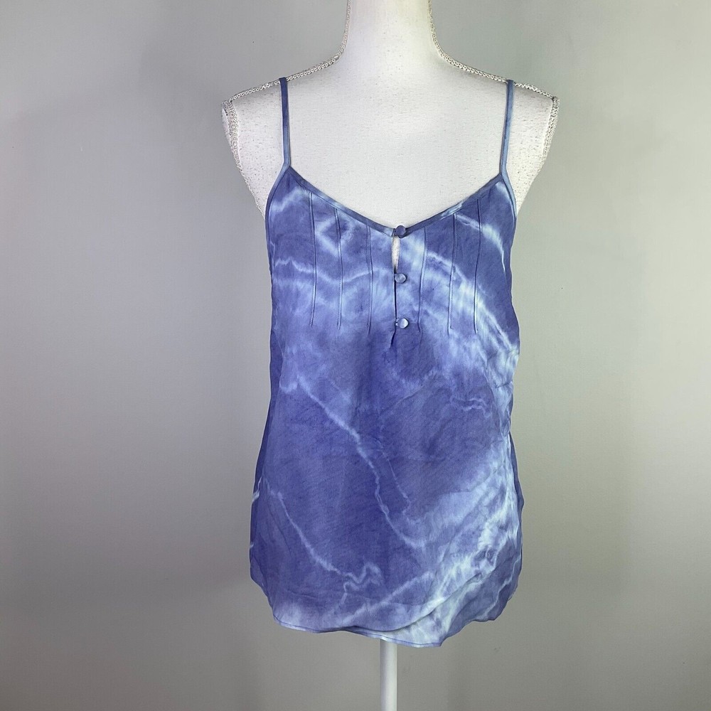 NICOLE MILLER Womens Top Size Medium Tie-dye V-neck Camisole In Blue Tiedi Silk